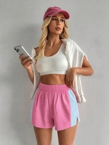 SHEIN Sovereign Charm 條紋拼接側開衩運動短褲 - 彩色 - 查看 7