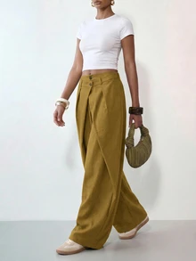 Zivah Women's Fashion Solid Color Curved Leg Pants - Mustard Yellow - View 7