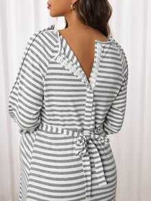 SHEIN Striped Colorblock Long Sleeve Dress - Grey - View 4