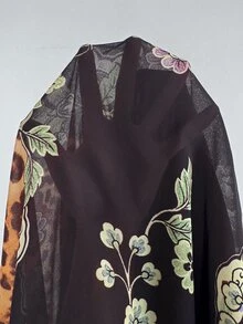 Aloruh Boho Stand Collar Tie Long Sleeve Flared Asymmetrical Hem Chiffon Printed Women's Blouse - Multicolor - View 9