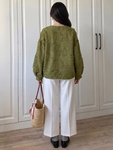 Breezaya Women's V-Neck Casual Versatile Long Sleeve Shirt For Daily Wear - Green - View 2