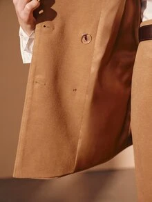 MOTF PREMIUM BELT DECOR WOOL BLEND TWEED AUTUMN/WINTER BLAZER - Khaki - View 3