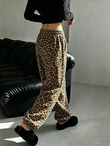 INAWLY Solva Women's Leopard Print Elastic Waist Pocket Casual Jogger Sweatpants - Multicolor - View 2
