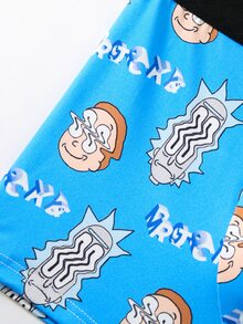 Rick and Morty X SHEIN 2pcs Cartoon Men's Boxer Briefs, Graffiti All-Over Print Youth Square Shorts - Black - View 7
