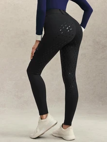 Activina Women's Letter Print Pocket Design Equestrian Pants - Black - View 6