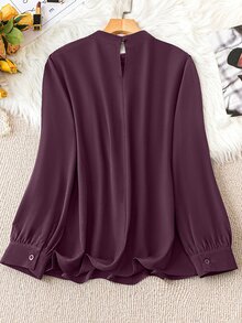SHEIN Clasi 大尺碼女款純色長袖百褶設計休閒襯衫 - 紫色 - 查看 2
