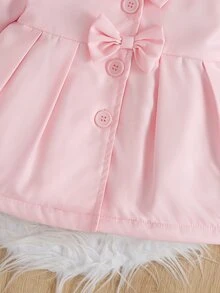 SHEIN 幼女可愛甜美粉色毛絨領結前襟百褶長袖翻領厚絨內裡冬季公主保暖夾克外套 - 粉色 - 查看 7