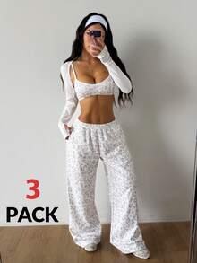 Coolane Women's Fall Sport Streetwear Going Out Gym Tank Tops And Pant And Long Sleeve Cover Up Leopard 3pcs - Multicolor - View 1
