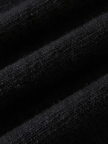 SHEIN 秋季時尚女款 V 領交叉領針織上衣，長袖羅紋下擺套頭衫 - 黑色 - 查看 5