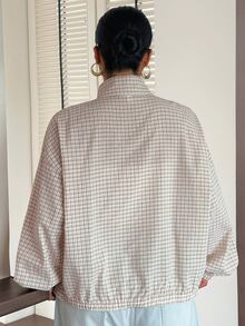 Dazy Plus Blogger Style Plaid Lapel Zip-Up Long Sleeve Loose Short Casual Regular Jacket - Apricot - View 2