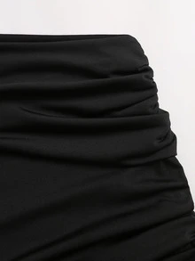 Sweetra Women's Criss-Cross Neckline Asymmetrical Hem Lace Trim Short Dress - Black - View 3