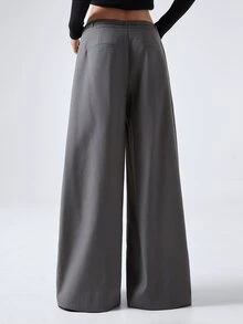 LYSMO Women's Solid Color Casual Daily Wear Suit Pants - Grey - View 2