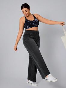 Flexra Plus Size Women's Wide Leg Casual Denim Jeans Soft Washed Stretch Pants - Dark Grey - View 5