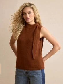 MOTF PREMIUM WOMEN'S AUTUMN/WINTER TIE-NECK HIGH COLLAR SLEEVELESS SWEATER - Mist Green - View 5