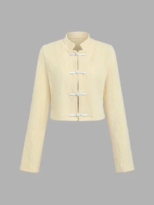 Sweetra Y2K Casual Versatile Elegant Commute Chinese Style Frog Button Women's Jacket - Pale Yellow - View 4