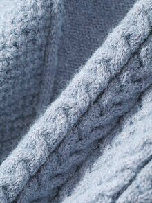 Dazy-Less Fall/ Foggy Blue Round Neck Button Cable Knit Long Sleeve Slim Fit Ribbed Cardigan For Women Office Everyday Casual Preppy - Dusty Blue - View 8