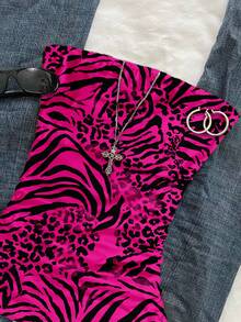 Attitoon Women's Sexy Leopard Print Drawstring Tie Bandeau Top - Multicolor - View 5
