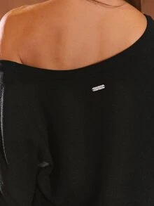 GLOWMODE Soft Girl Collection Slow Mornings Oversized Off-Shoulder Knit Sweater Daily Casual Fall Winter Wear - Black - View 5