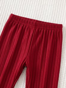 Cozy Pixies 女嬰幼童女童軟綿圓領長袖荷葉袖套頭運動衫彈性腰修身長秋季長褲兩件套 - 紅色 - 查看 6
