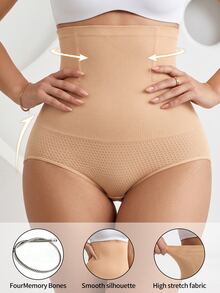 Coutiva Women's High Waist Seamless Triangle Briefs, Tummy Control Butt Lifting Panties - Apricot - View 3