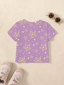 SpongeBob SquarePants | SHEIN 女嬰星星印花圓領短袖休閒T恤 - 白色 - 查看 2