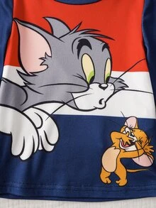 TOM & JERRY X SHEIN 男嬰卡通印花長袖上衣與長褲居家服 TOM & JERRY - 藏蓝色 - 查看 4