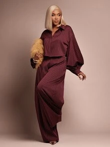 Vixey Tailored Pinstripe Cropped Shirt - Red - View 3
