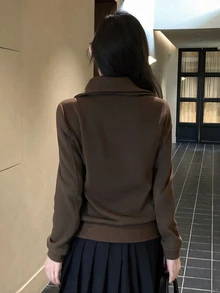 DAZY 女款素色連帽韓式夾克外套 秋季 - 咖啡棕 - 查看 2