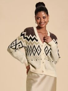Travachic Women's Vintage Argyle Jacquard Button-Up Knit Cardigan - Multicolor - View 3