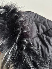 SHEIN EZwear 黑色前拉鍊拼接人造毛皮滑雪連帽休閒連身褲 - 黑色 - 查看 3