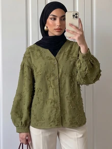 Breezaya Women's V-Neck Casual Versatile Long Sleeve Shirt For Daily Wear - Green - View 5