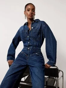 MERLEAU Women's Modern Blue Denim Jumpsuit - Blue - View 3