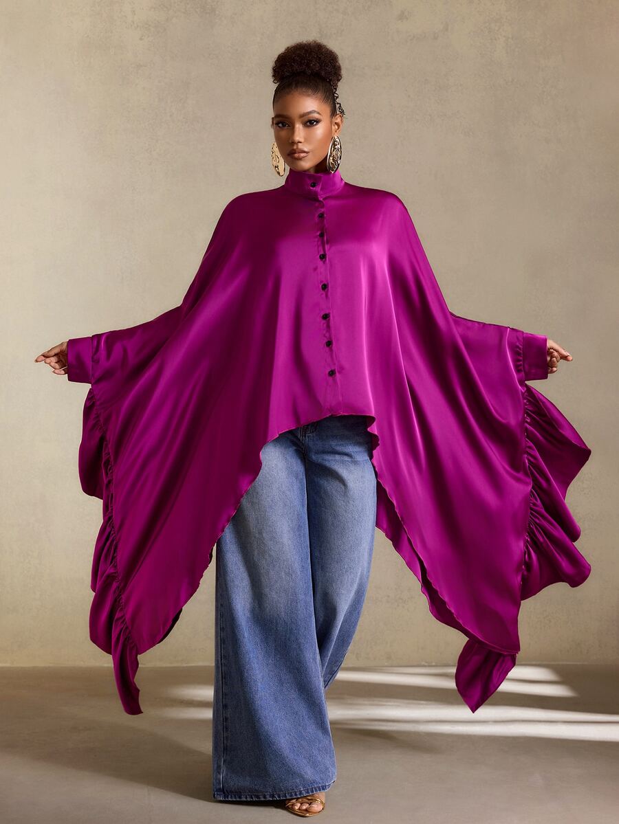 SHEIN Atasan Wanita Polos Kasual Serbaguna untuk Sehari-hari - Purple - View 1