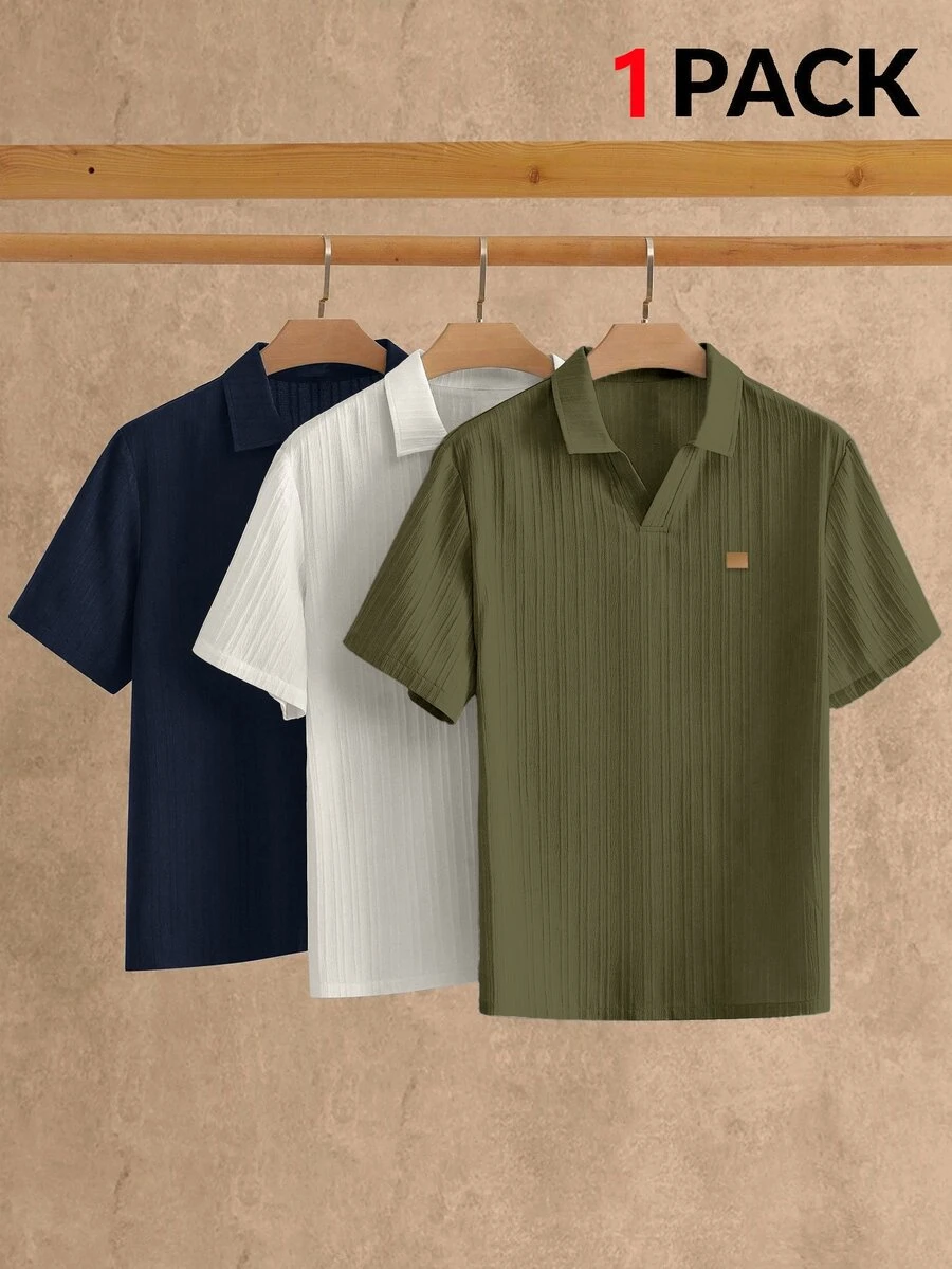 HIMLAND 1件男士極簡冰絲觸感短袖 Polo 衫,夏季 - 藏蓝色 - 查看 1