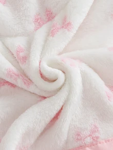 SHEIN 幼女可愛甜美粉色毛絨領結前襟百褶長袖翻領厚絨內裡冬季公主保暖夾克外套 - 粉色 - 查看 8