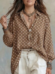 NostaNoir Women's Autumn/Winter New Hot-Selling Polka Dot Pattern Casual Versatile Plus Size Shirt Fall - Multicolor - View 3