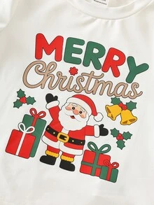 Young Boy Christmas Pattern Knitted Soft Crew Neck Long Sleeve Pullover Top & Plaid Pants 2 Pieces Set, Versatile And Comfortable Baby - White - View 3