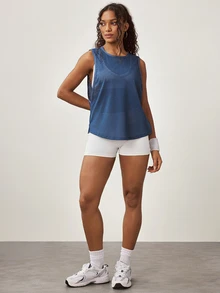 Easithlete Women's Round Neck Solid Color Daily Fitness Sports Tank Top - Blue - View 3