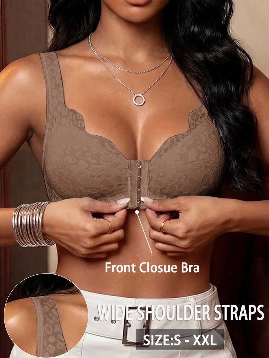SHEIN 女款前扣式無鋼圈內衣,1件裝 - 咖啡棕 - 查看 1