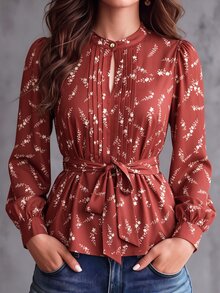 GlowEve CURVE Fashionable Women's Plus Size Chiffon Leopard Print Round Neck Blouse, Metal Button Decorated Shirt, Daily Wear Spring/Autumn Blouse - Multicolor - View 5
