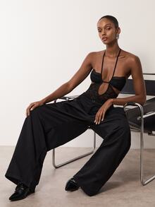 MERLEAU Women's Modern Lace Black Bodysuit - Black - View 3
