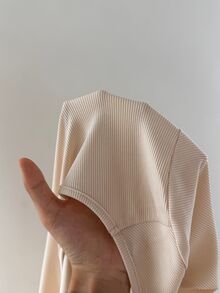 SHEIN فستان ملابس منزلية نسائي ضيق بياقة على شكل حرف V مع ربطة وتجاعيد - لون مشمشي - مشاهدة 7