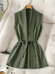 Franclia Women's Solid Color Pleated Casual Versatile Daily Wear Cardigan - Army Green - View 4