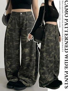 Dazy Plus Plus Size Women's Camouflage Loose Casual Streetwear Vacation Spring/Autumn Long Denim Jeans - Army Green - View 6