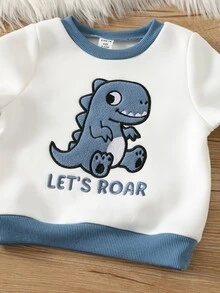 SHEIN 2pcs Baby Boy Baby Girl Baby Boy Autumn/Winter Cartoon Dinosaur Pattern Knitted Soft Crew Neck Long Sleeve Pullover Sweatshirt And Striped Elastic Waist Long Pants - Multicolor - View 3