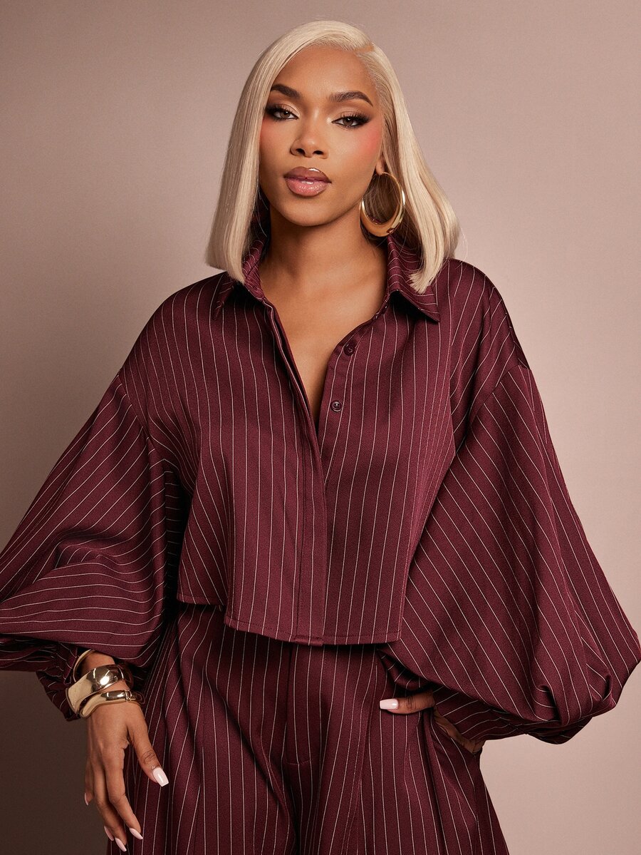 Vixey Tailored Pinstripe Cropped Shirt - Red - View 1