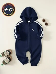 SHEIN Jumpsuit Bayi Laki-laki Motif Kuda Rajut Lembut Lengan Panjang Berkerudung Musim Dingin Serbaguna dan Nyaman - Navy Blue - View 6