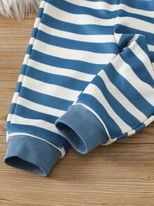 SHEIN 2pcs Baby Boy Baby Girl Baby Boy Autumn/Winter Cartoon Dinosaur Pattern Knitted Soft Crew Neck Long Sleeve Pullover Sweatshirt And Striped Elastic Waist Long Pants - Multicolor - View 6