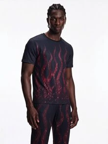 Rest Era Red & Black Vibrant Wave Pattern Casual Men's Pajama Set, 2 Pieces - Black - View 6