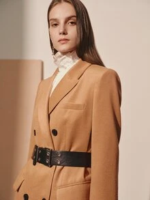 MOTF PREMIUM BELT DECOR WOOL BLEND TWEED AUTUMN/WINTER BLAZER - Khaki - View 2